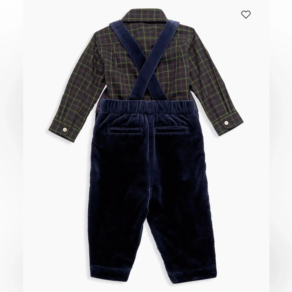 NWT Ralph Lauren Cotton‎ Shirt & Velvet Overall Set Winter Special Occasion